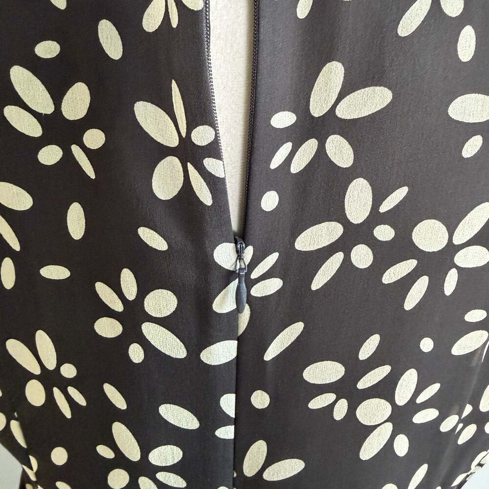 Talbots Petites Pure Silk Black and Cream Floral Print Faux Wrap Midi Dress - Picture 10 of 11
